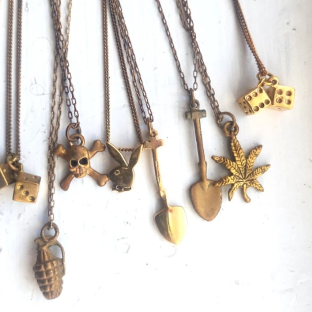 9 PC LOT Designer 18K Gold Plated UNISEX Pendant Necklaces - cross, leaf, bunny